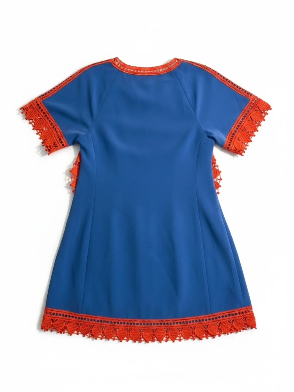 Tory Burch Marissa Dress Womens 2 Blue Orange Crochet Trim Runway